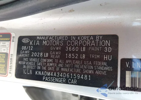 2013 Kia Rio Lx z USA, uszkodzony, nr VIN KNADM4A34D6159481